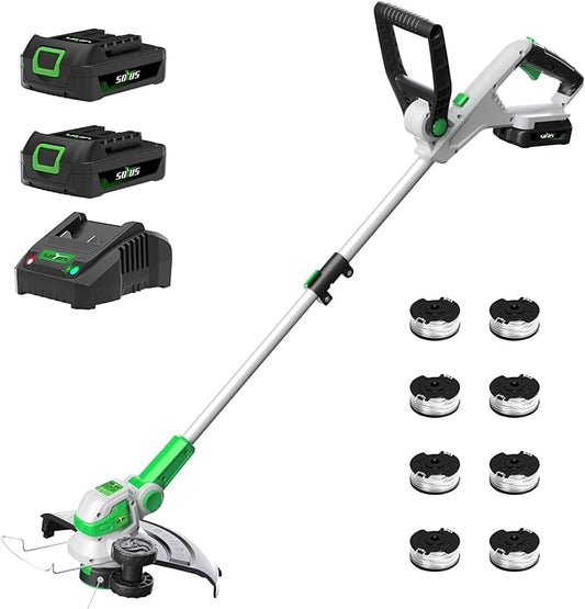 SOYUS Weed Wacker 12 Inch String Trimmer Cordless 20v Electric Weed Wacker, 2 Pcs 2.0Ah Battery Powered Weed Trimmer/Edger, Lightweight Grass Trimmer with 8 Pcs Replacement Spool Trimmer Lines-VerdiqueGarden