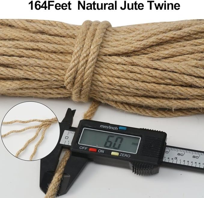 Jute Twine String,164 Feet 1/4 Inch Natural Jute Rope,4ply Thin Ribbon Hemp Twine for Gift Wrapping Craft Plant Garden Christmas Handmade Arts Decoration Packing String Home Decor-VerdiqueGarden