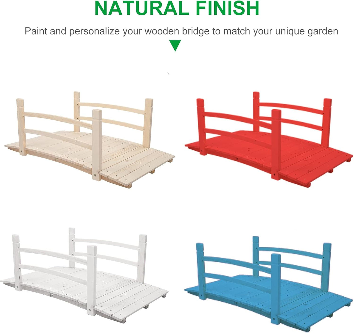 VINGLI 4 ft Garden Bridge, Arch Walkway Wooden Bridge with Safety Rails Natural Finished, Decorative Landscaping Footbridge for Koi Pond, Dry Creek Bed, Garden Pathway or Japanese Zen Decor-VerdiqueGarden