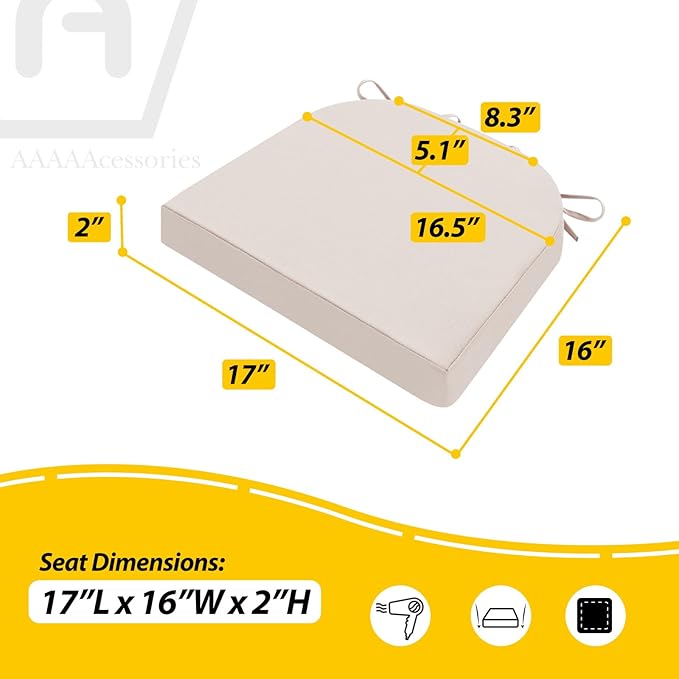 AAAAAcessories Outdoor Seat Cushions for Chairs, Waterproof, Fade-Resistant Patio Furniture Replacement Cushions, 17" x 16" x 2", Set of 2, Khaki Beige-VerdiqueGarden