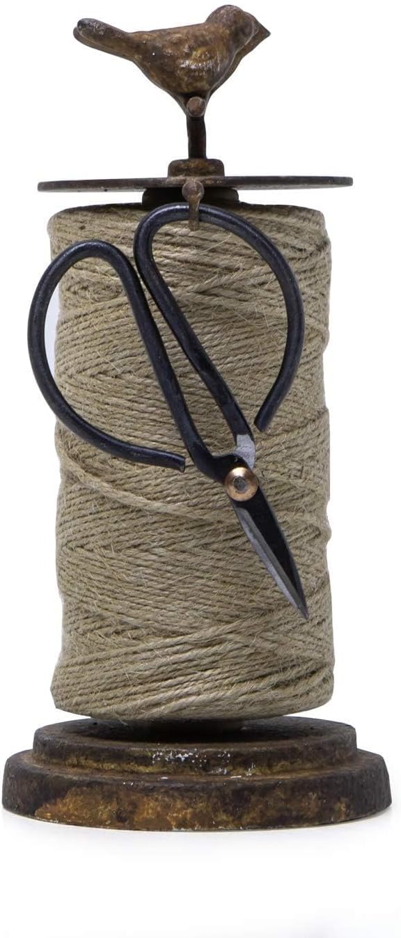 SOFFEE DESIGN Vintage Jute Twine Holder with Scissors for Garden Farmhouse Kitchen Counter Antique Twine Set Birds Rustic Black-VerdiqueGarden