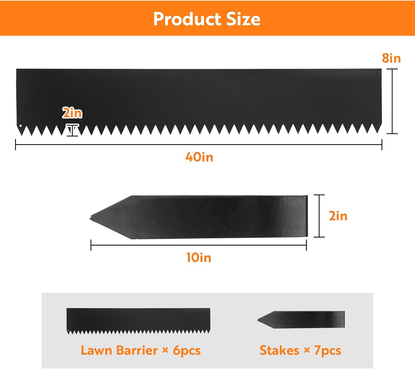 Steel Landscape Edging 40" Lx8 H,6pcs Metal Landscape Edging with 7 Stakes,20Ft Easy-to-Install Garden Edging for Flexible Bend,No-Dig Lawn Edging Border for Yard Pathway Forestry,Black-VerdiqueGarden