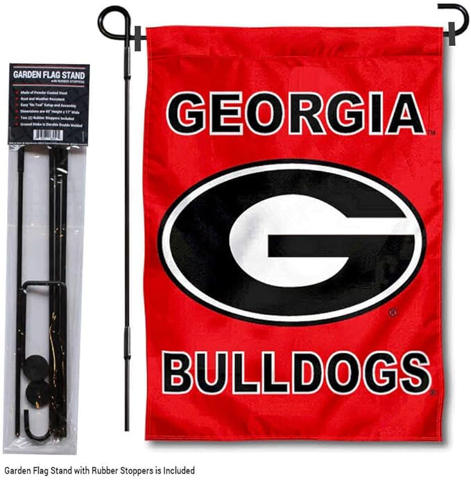College Flags & Banners Co. Georgia Bulldogs Garden Flag with Pole Stand Holder-VerdiqueGarden