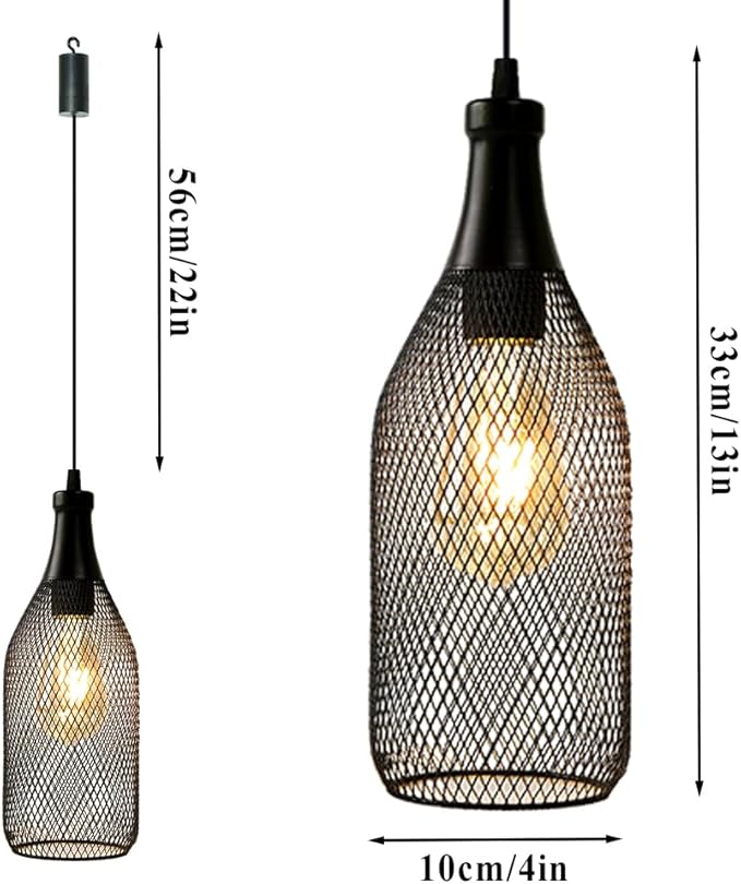 JHY DESIGN Hanging Lamp Black Battery Powered Decorative Pendant Lamp Metal Cage Battery Lamp with 6 Hours Timer for Bar Bedroom Garden Parties Patio Indoor Outdoor Living Room(Wine Bottle Shaped)-VerdiqueGarden