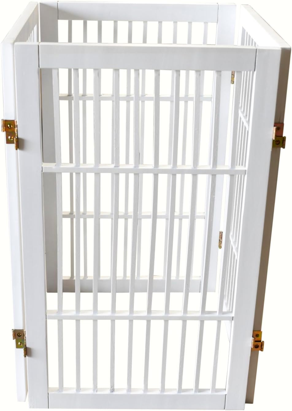Pet Dog Gate Strong and Durable Freestanding Folding Acacia Hardwood Portable Wooden Fence Indoors or Outdoors by Urnporium (White Pet Gate, 4 Panel 30" Tall)-VerdiqueGarden