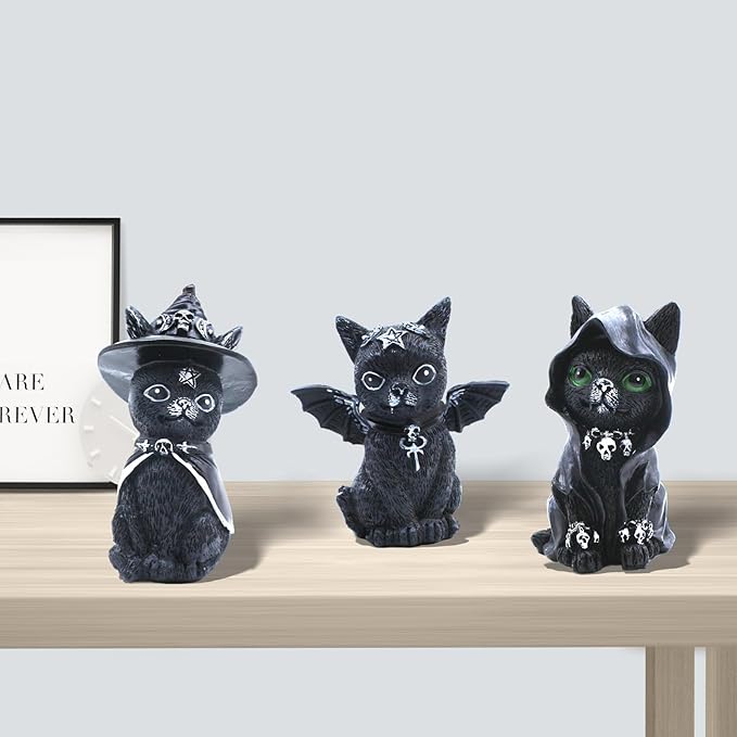 4PCS Set Cats Garden Decor Cat Gnome Statues for Outdoor Halloween Cat Figurine Cat Lover Idea Cute Cat homedecor Waterproof Figurines Lawn Ornaments-VerdiqueGarden