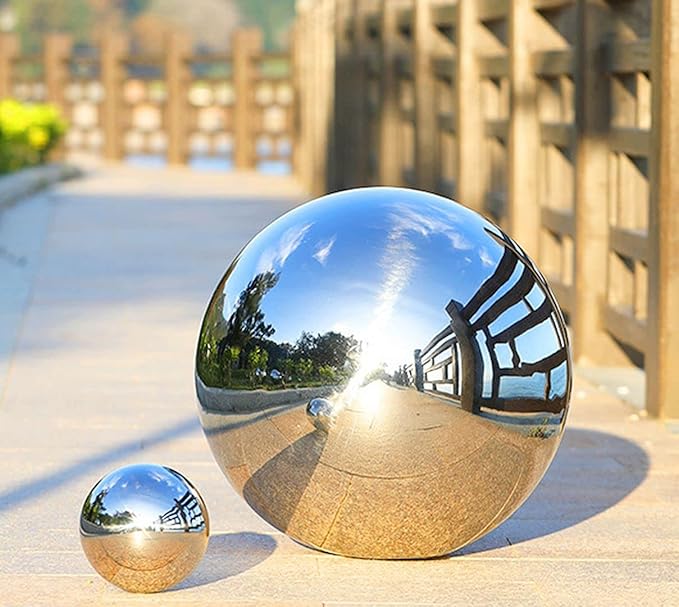 Nerien Gazing Ball, 2 Inch Stainless Steel Garden Mirror Globe, Polished Ornament Sphere, Hollow Floating Reflective Hemisphere, for Home Outdoor Pond Housewarming Swimming Decoration, Silver, 5pcs-VerdiqueGarden