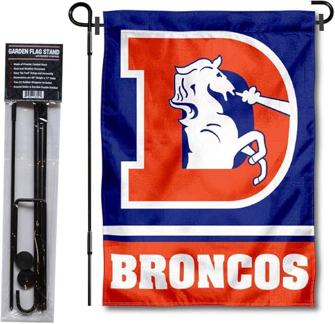 WinCraft Denver Broncos Throwback Garden Flag with Stand Holder-VerdiqueGarden