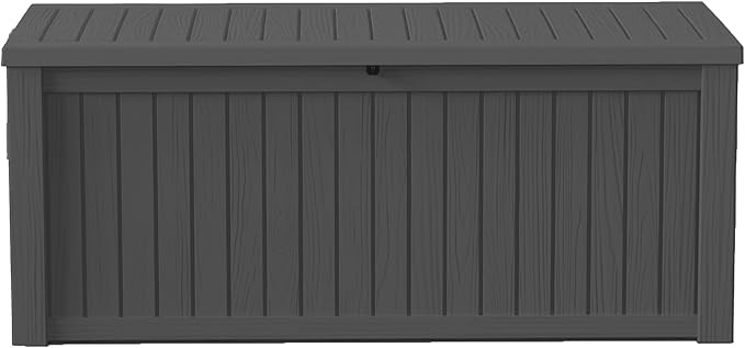150Gal Outdoor Deck Box Waterproof, Lager Patio Storage Box Indoor and Outdoor Use, Lockable Resin Storage Bin for Patio Furniture Cushions Garden Tools, Package Delivery,UV Resistant-Black-VerdiqueGarden