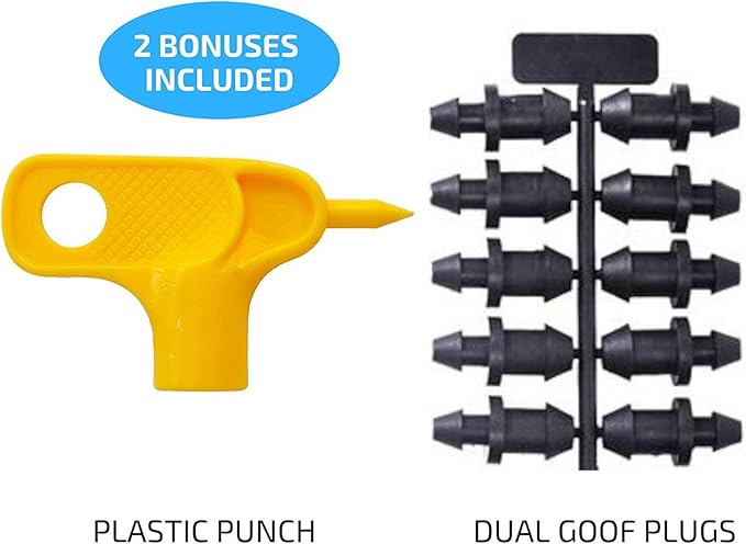 1 GPH Netafim Woodpecker Jr Pressure Compensating Dripper Emitters (35-Pack) Kit with Hole Punch Tool and Goof Plugs for Drip Irrigation Systems-VerdiqueGarden