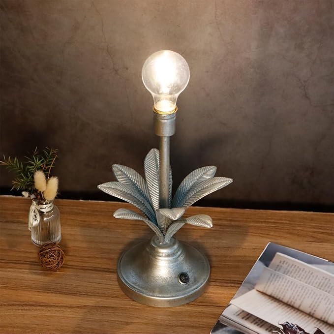 JHY DESIGN Battery Operated Lamp 13''H Vintage Decorative Cordless Lamp with LED Bulb Small Table Lamp for Bedroom Living Room Bedroom Kitchen Wedding Patio Home Decor (Antique Silver)-VerdiqueGarden