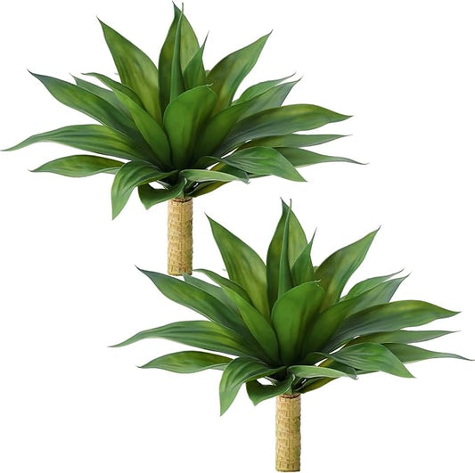 Artificial Plants Outdoor,UV-Resistant Fake Agave Succulent Plant 23 Inch Medium Size Faux Succulents Stems for Indoor Realistic & Natural Home Decor Plants for Office Housewarming 2 Pack-VerdiqueGarden