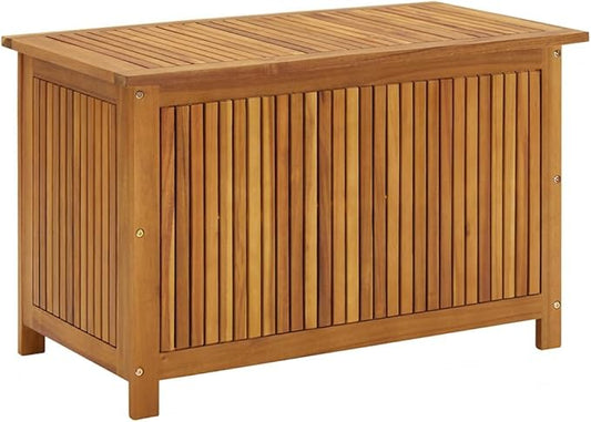 vidaXL Wooden Deck Box - Outdoor Teak Storage Chest, Ideal for Patio Furniture Cushions, Pool Accessories, Garden Tools - Water-Resistant Bag Inside - 35.4''x19.7''x22.8'', Solid Acacia Wood-VerdiqueGarden