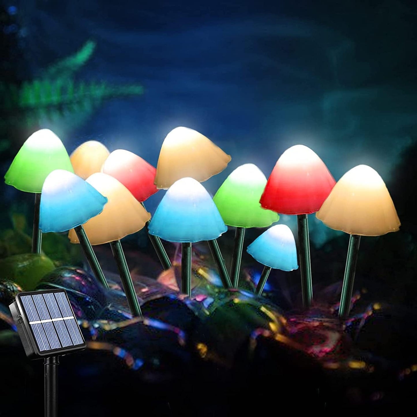 Outdoor Solar Garden Lights, Set of 12 Mini Solar Mushroom Light Outdoor Waterproof Cute Mushroom Shaped Pathway Landscape Lights for Yard Patio Garden Party Wedding Festival Decoration （Multicolor-VerdiqueGarden