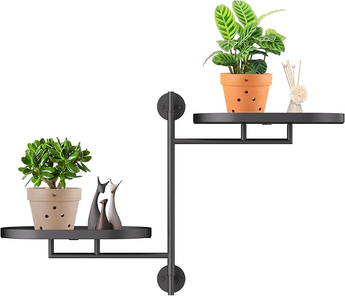 Rotating Window Plant Shelves for Multiple Plants Indoors,2-tier Metal Corner Black Plant Stand Holder Floating Plant Shelf for Wall，Windows Sill Gifts for Plant Lovers to Enhance Home Decor-VerdiqueGarden