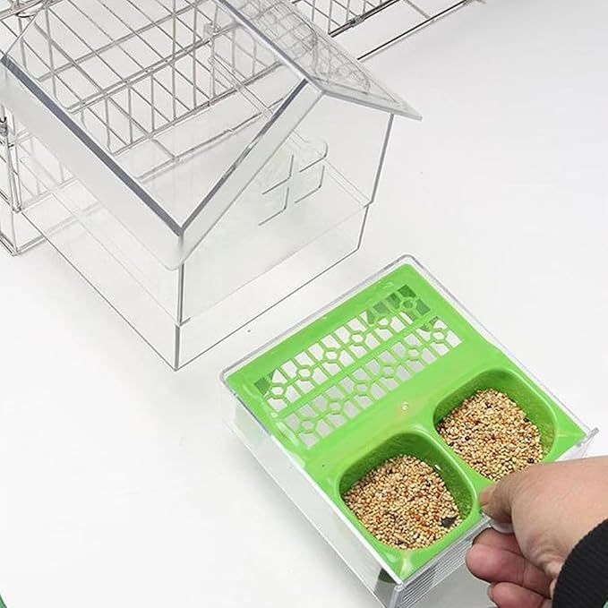 2026 New Pull-Out External Parrot Feeder, Bird Bath for Cage, 7*6*5.5in Bird Feeder House, Transparent Parakeet Cage Accessories, Easy To Fill, Clean, Long-Lasting, for Finch and Hummingbird (MIX)-VerdiqueGarden
