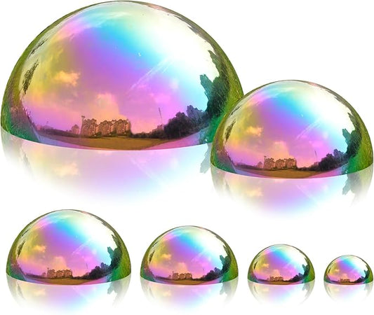Nerien Gazing Ball, Stainless Steel Garden Mirror Globe, Polished Ornament Sphere, Hollow Floating Reflective Hemisphere, for Home Outdoor Pond Housewarming Swimming Pool Decoration, Gold, 6Pcs Mix-VerdiqueGarden