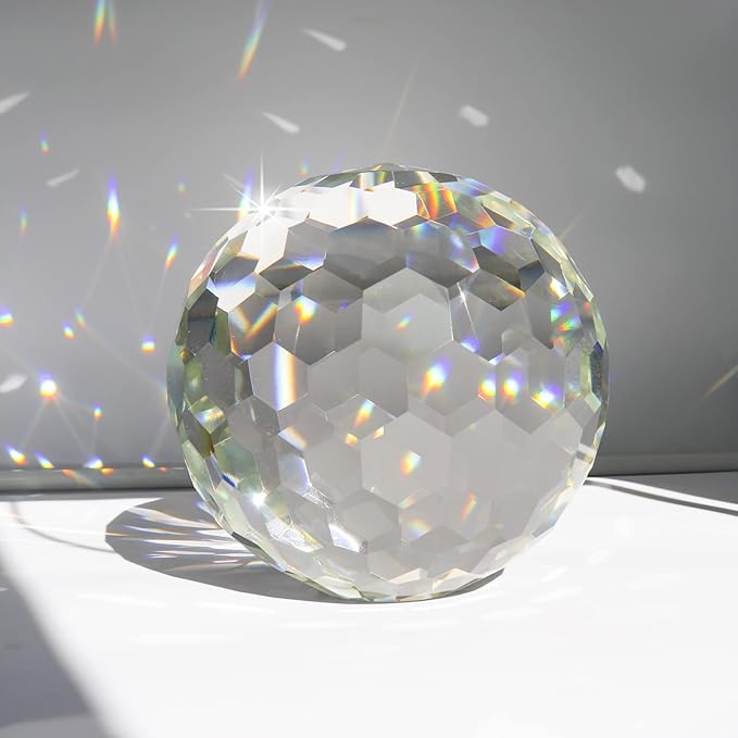 Clear Crystal Suncatcher Ball Prism Glass Sphere Faceted Gazing Ball Rainbow Maker Window Prisms Suncatcher for Window, Sun Catcher(150mm/5.91inch)-VerdiqueGarden