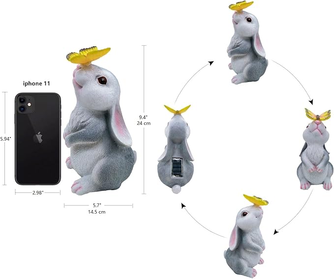 Solar Rabbit Statue Easter Bunny Decor Garden Statue for Outside, Rabbit with Butterfly Patio Sculptures Lawn Ornament, Funny Gifts for Women Mom Grandma Spring Outdoor Decor-VerdiqueGarden