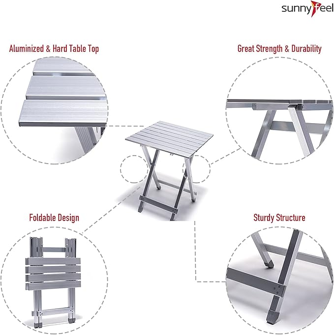 SUNNYFEEL Folding Camping Table - Lightweight Aluminum Portable Picnic Table, 18.5x18.5x24.5 Inch for Cooking, Beach, Hiking, Travel, Fishing, BBQ, Indoor Outdoor Small Foldable Camp Tables-VerdiqueGarden