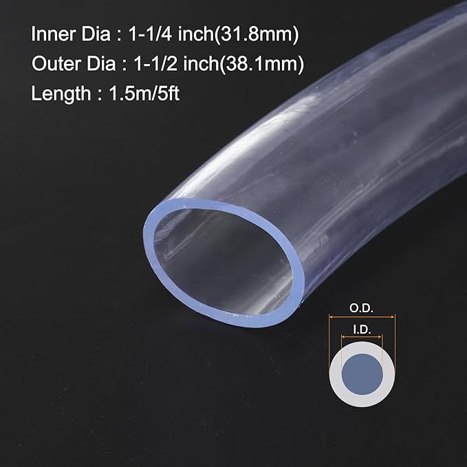 1 1/4" x 1 1/2" Clear Plastic PVC Tubing 5ft Flexible Vinyl Tube, [for Garden Irrigation, Water Hose, Fish Tank, Aquarium] - 31.8mm x 38.1mm-VerdiqueGarden