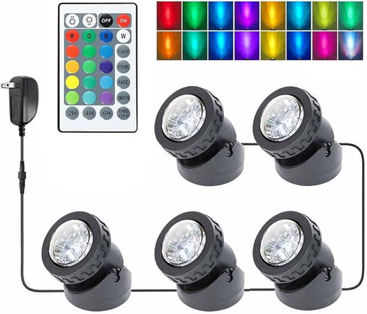 Fountain Lights with Timer, Underwater LED RGB Colored IP68 Waterproof Adjustable Submersible Pond Lights for Fish Pond Garden Lawn Yard Waterfall, 5 Lights in Set-VerdiqueGarden