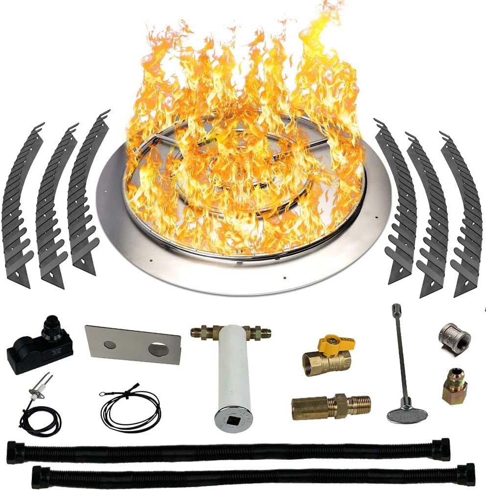Stainless Steel Fire Pit Burner Pan & Ring Pro Kit for Liquid Propane, 36-Inch Pan, 30-Inch Ring, 250,000 BTU Max-VerdiqueGarden