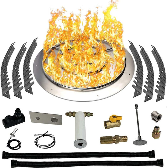 Stainless Steel Fire Pit Burner Pan & Ring Pro Kit for Liquid Propane, 36-Inch Pan, 30-Inch Ring, 250,000 BTU Max-VerdiqueGarden
