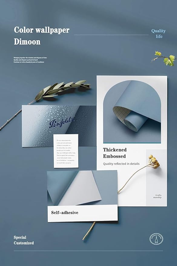 Dimoon 394''x17.7'' Blue Peel and Stick Wallpaper Contact Paper Modern Self Adhesive Wall Paper Removable Renter Friendly Textured Solid Color Shelf Cabinet Vinyl Roll (394''x17.7'',Blue Grey)-VerdiqueGarden