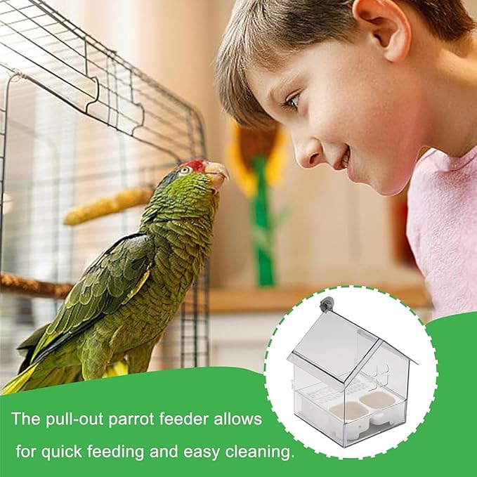 2026 New Pull-Out External Parrot Feeder, Bird Bath for Cage, 7*6*5.5in Bird Feeder House, Transparent Parakeet Cage Accessories, Easy To Fill, Clean, Long-Lasting, for Finch and Hummingbird (MIX)-VerdiqueGarden