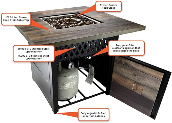 DualHeat by Endless Summer, The Harris, 38" Square Propane Gas Outdoor Fire Pit/Patio Heater-VerdiqueGarden