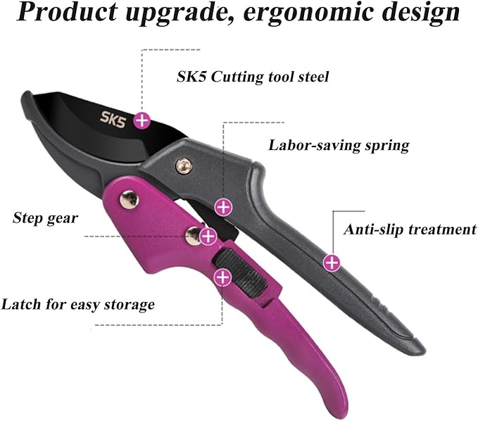 Garden clippers, premium Germany pruners, Work 3 times easier, professional pruning shears, cutting rose, flower, hedge, stem, tree, Sharp gardening scissors, Arthritis weak hand snips (Japanese-2, 1)-VerdiqueGarden