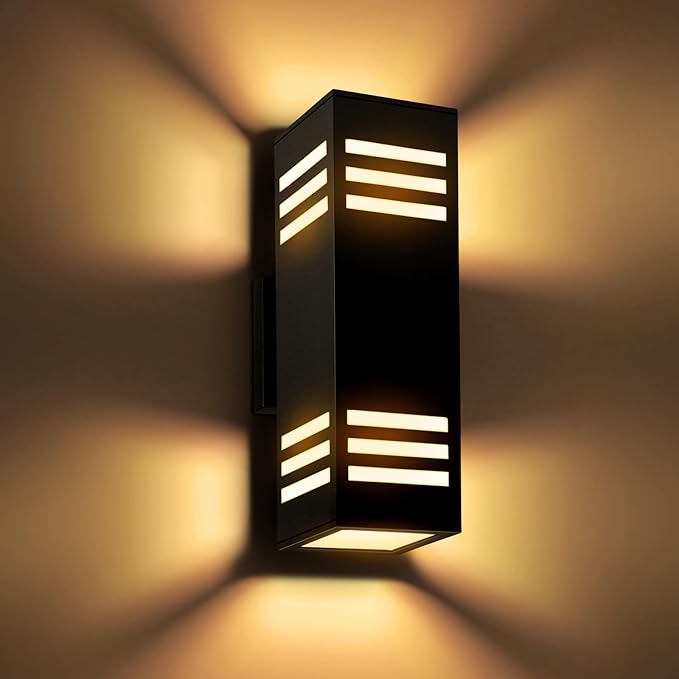 2 Pack Outdoor Wall Lights, Up/Down Modern Wall Sconce Exterior Lighting Fixture Square Wall Lamp Aluminum IP65 Waterproof Wall Mount Porch Lights ETL Listed E26 Bulbs Included 2700K-VerdiqueGarden