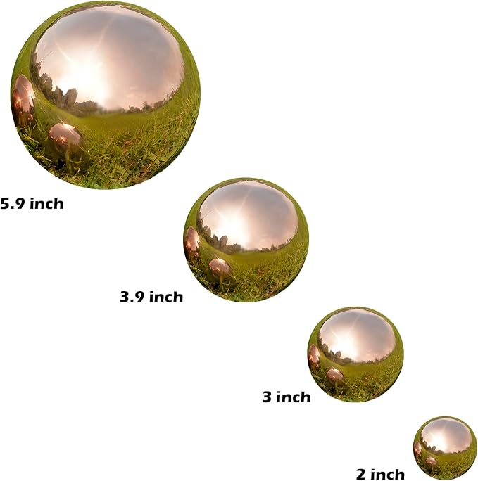 Nerien Gazing Ball, Stainless Steel Garden Mirror Globe, Polished Ornament Sphere, Hollow Floating Reflective Hemisphere, for Home Outdoor Pond Housewarming Swimming Pool Decoration, Rose Gold, 10Pcs-VerdiqueGarden