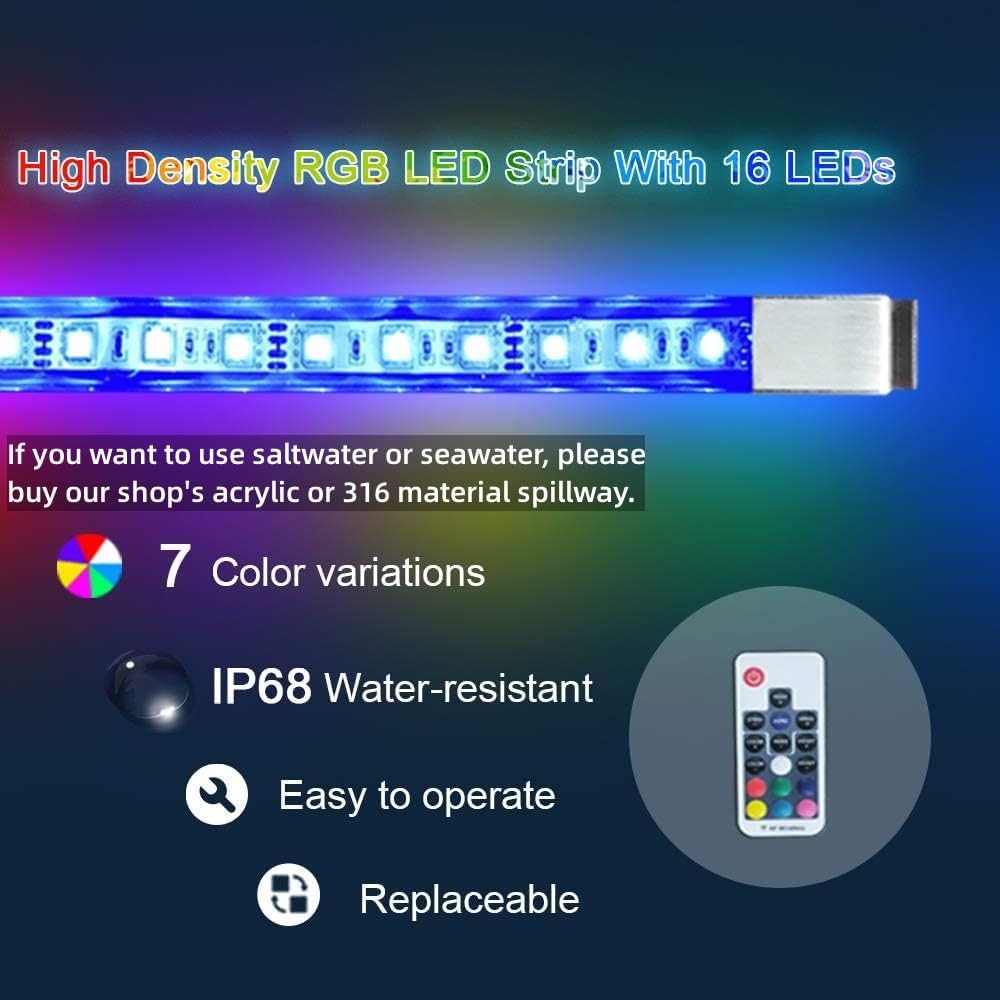 36" Water Pool Fountain 304 Stainless Steel Lighted Pool Waterfall Spillway with Wider Water Flow Platform, Multi-Color LED Strip Light with Remote Control for Indoor, Garden, Outdoor Decoration-VerdiqueGarden