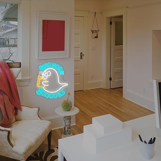 Read More Booooks Neon Sign Read More Books Neon Signs for Wall Decor Dimmable Book Neon Lights Classroom LED Light Up Boo Sign for Bedroom Bookstore Reading Room Library Study Room Decoration-VerdiqueGarden