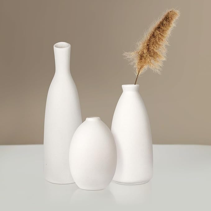 Ceramic Vase Set of 3, Small Flower Vase for Home Decor, Decorative Vases for Pampas Grass & Dried Flowers, Living Room, Bedroom, Bathroom, Shelf Centerpiece Table Decorations-VerdiqueGarden