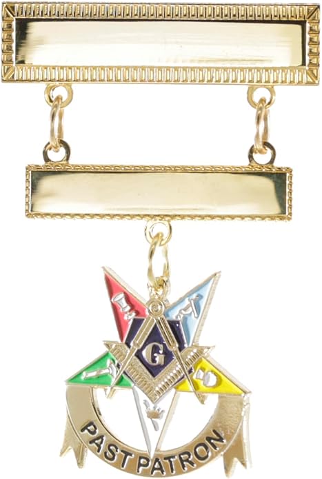 OES Eastern Star Engraved Jewel Nickel or 24K Gold Plated Brooch with choice of charm dangle