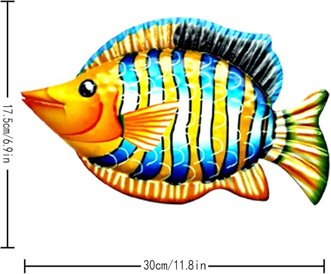 HHgrowe 11.8 Inches Hand-Painted Metal Fish Art Wall Decor Coastal Ocean Sea Hanging Decorations Garden Pool Decor Set of 4 Colorful Outdoor or Indoor Wall Sculptures …-VerdiqueGarden