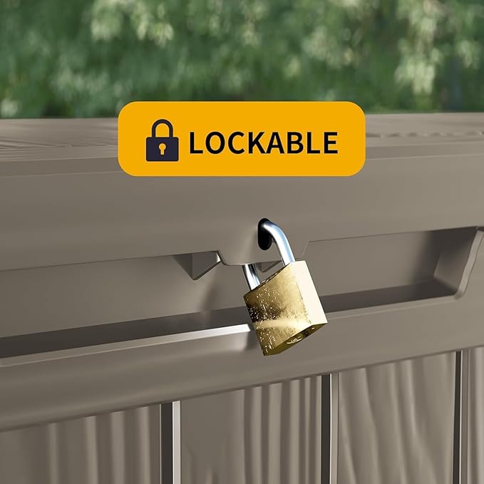 50 Gallon Lockable Resin Deck Box, Waterproof & UV-Resistant Outdoor Storage Box for Outdoor Cushion Storage, Garden Tools & Pool Accessories Storage, Gray-VerdiqueGarden