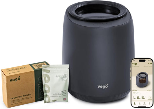 Vego Kitchen Composter, 4L Electric Composter Countertop 5 Modes Weight-Based Smart Compost Bin with App Odorless Auto-Cleaning Food Waste Compost Machine Indoor, Black-VerdiqueGarden