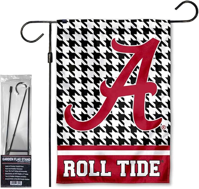 College Flags & Banners Co. Alabama Crimson Tide Houndstooth Pattern Garden Banner Flag with Stand Pole Holder-VerdiqueGarden