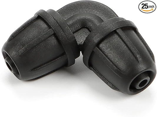 1/4 Inch Drip Irrigation Elbow Fittings, 25 Pieces 1/4'' Drip Line Barbed Locked Elbow Connectors for 1/4 Inch Irrigation Tubing Anti-leak 90 Degree Elbow for Garden Drip Sprinkler Systems-VerdiqueGarden