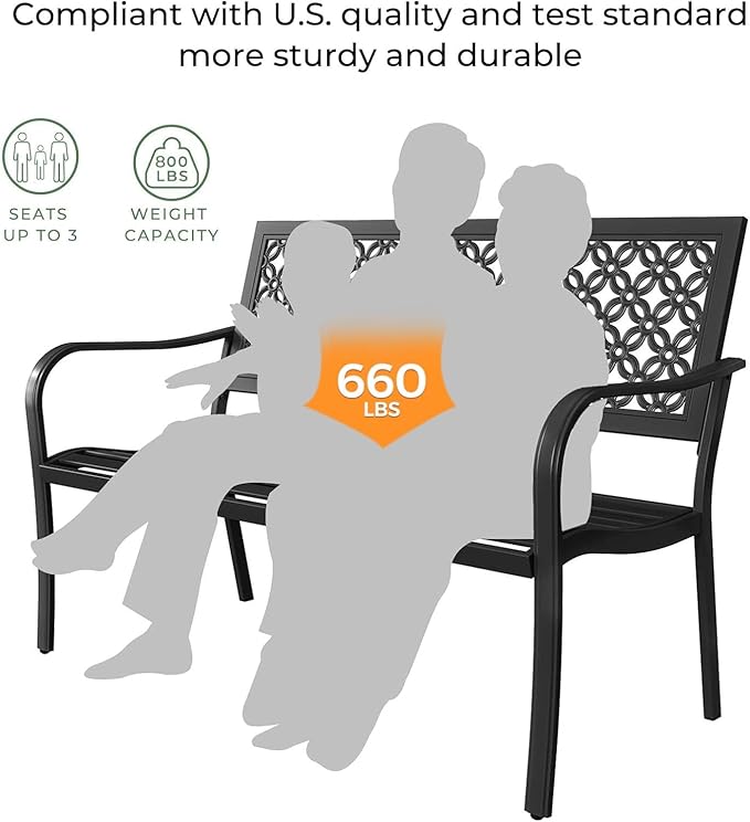 Grand patio 50" Outdoor Bench Garden Bench with Armrests Bench for Outdoors Lawn Yard Porch Black-VerdiqueGarden