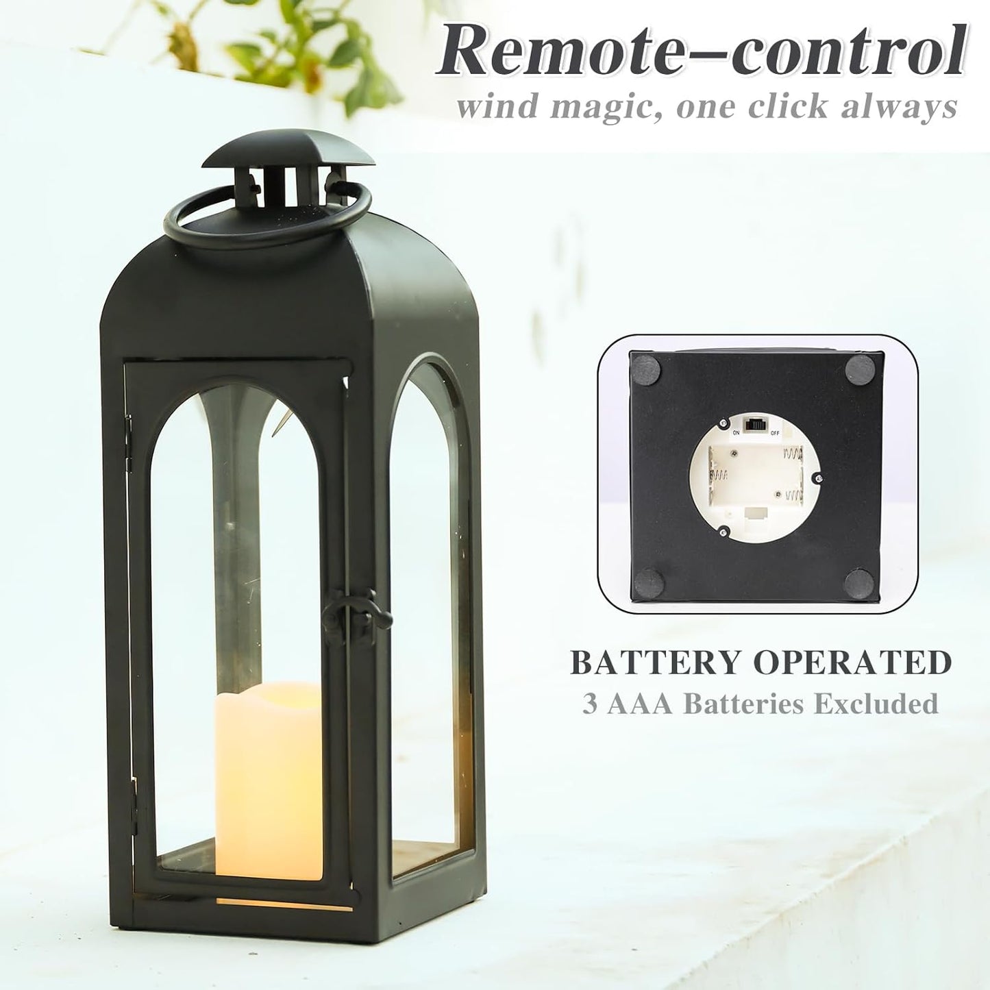 Bdor 2 Pack 16 Inches Metal and Tempered Glass Decorative Lantern with Electronic Wax Effect - Indoor/Outdoor Decorative Lighting, Handcrafted Aesthetic, Perfect for Home, Parties, and Holiday Decor-VerdiqueGarden