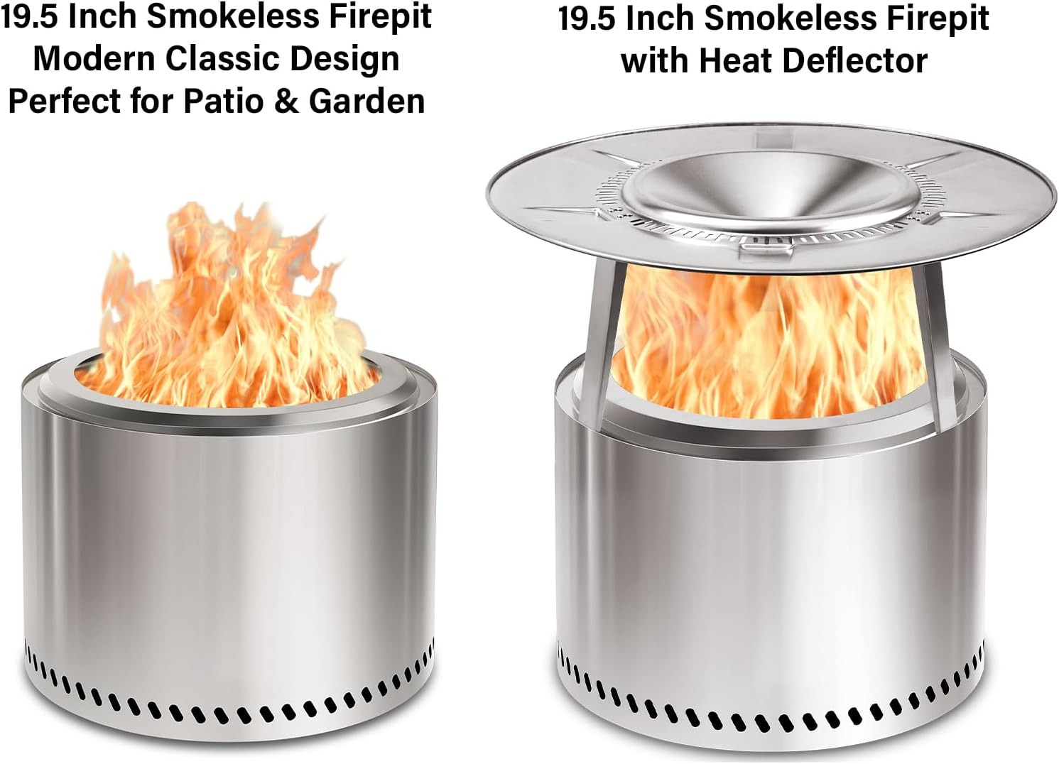 HGD 19.5" Smokeless Fire Pit Outdoor, Stainless Steel Wood Burning Firepit with Secondary Combustion, Backyard Patio Stove for Garden, BBQ & Bonfire-VerdiqueGarden