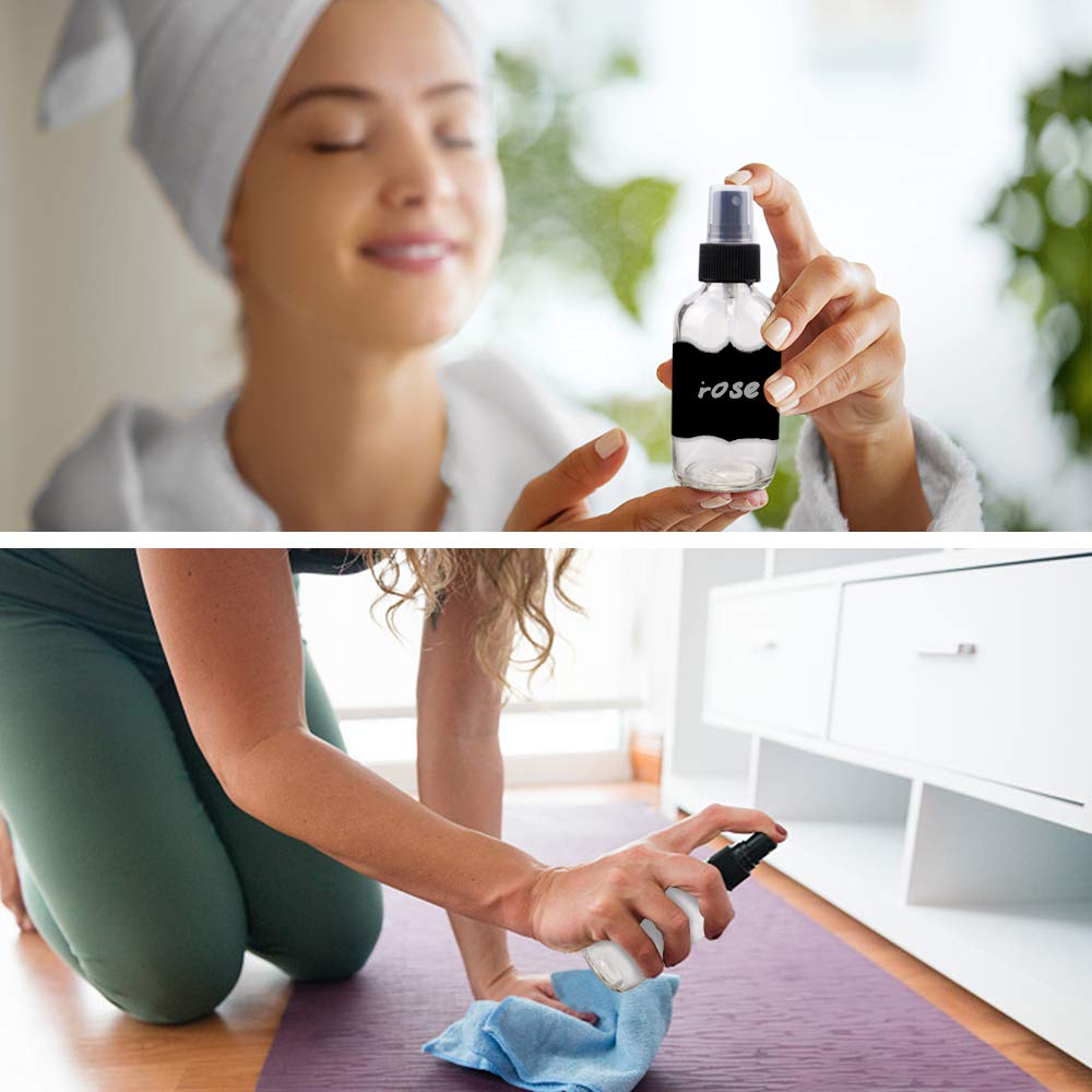 Glass Spray Bottle Kit×10 (2×16 oz, 2×4 oz, 6×2 oz), 9×10 ml Roller Bottles, Anti UV, Multi Size and Versatile, Suitable for Aromatherapy, Facial Moisturizing, Watering, etc.(Clear)-VerdiqueGarden