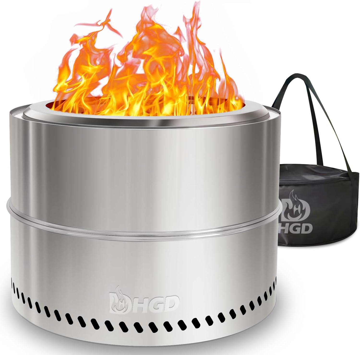 HGD 20 inch Smokeless Firepit Outdoor, Portable Smokeless Fire Pit for Camping with Travel Bag, Stainless Steel Wood Burning Stove for Backyard & Patio, Easy Setup & Compact Storage-VerdiqueGarden