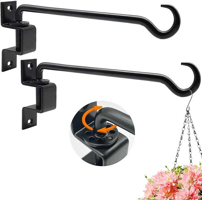 12 inch 2 Pack Swivel Plant Hangers Outdoor Heavy Duty - Black Iron Plant Hanging Hook Bracket for Flowers Baskets Pots Bird Feeder Lanterns Wind Chimes-VerdiqueGarden