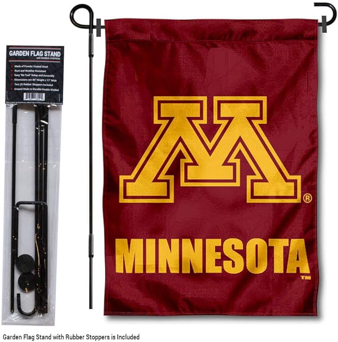 College Flags & Banners Co. Minnesota Gophers Garden Flag with Pole Stand Holder-VerdiqueGarden